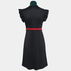 Gucci Black Technical Jersey Floral Embroidered Turtle Neck Dress S