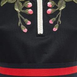 Gucci Black Technical Jersey Floral Embroidered Turtle Neck Dress S