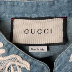 Pre Owned Gucci Blue Chambray Lace Embellished Tunic Mini Dress M