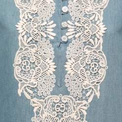Pre Owned Gucci Blue Chambray Lace Embellished Tunic Mini Dress M