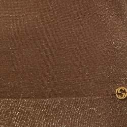 Pre Owned Gucci Brown Lurex Knit Crew Neck Short Sleeve Top S