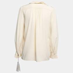 Gucci Cream Silk Pleat Detail Button Front Long Sleeve Blouse M
