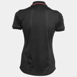 Gucci Equestrian Black Jersey Logo Patch Web Detail Polo T-Shirt XS