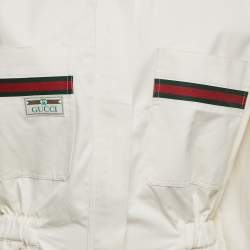 Gucci Cream Cotton Web Stripe Detail Full Sleeve Zip Front Jumpsuit M