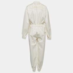 Gucci Cream Cotton Web Stripe Detail Full Sleeve Zip Front Jumpsuit M