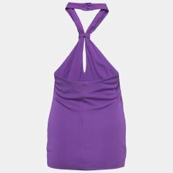 Pre Owned Gucci Purple Crepe Horsebit Detail Halter Neck Top M