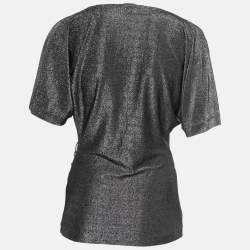 Gucci Metallic Black Knit Draped Half Sleeve Top S