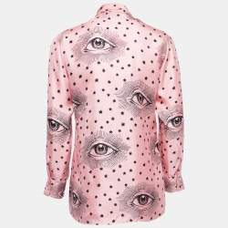Pre Owned Gucci Pink Eye Printed Silk Tie Neck Shirt S