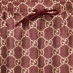 Pre Owned Gucci Burgundy/Beige GG Supreme Printed Silk Joggers XXS