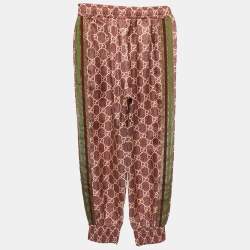 Pre Owned Gucci Burgundy/Beige GG Supreme Printed Silk Joggers XXS