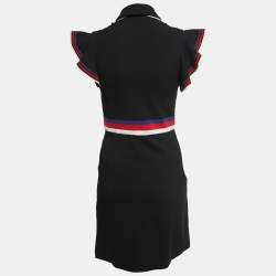 Gucci Black Jersey Web Stripe Detail Ruffled Mini Dress L