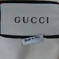 Pre Owned Gucci Cream Lamb Embroidered Logo T-Shirt S