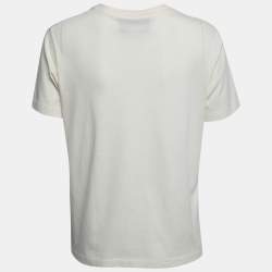 Pre Owned Gucci Cream Lamb Embroidered Logo T-Shirt S