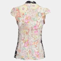 Pre Owned Gucci Multicolor Floral Printed Ruffled Top S