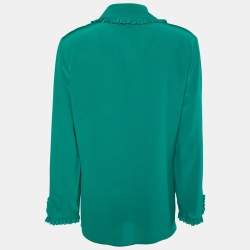 Pre Owned Gucci Green Silk Ruffle Detail Button Front Shirt M 