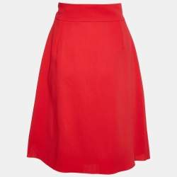 Pre Owned Gucci Red Wool & Silk Pencil Skirt L