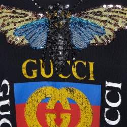 Gucci Black Sequined Butterfly Cotton Knit Oversized Sweatshirt M
