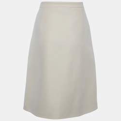 Pre Owned Gucci Cream Wool & Silk Striped Detail Knee Length Skirt M