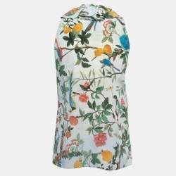Gucci Multicolor Floral Silk Ruffled Sleeveless Top M