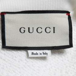Pre Owned Gucci Off-White Cotton Tennis Embroidered Crew Neck Sweatshirt XXS