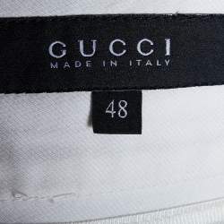 Pre Owned Gucci Cream Cotton High Waisted Wide Leg Trousers L