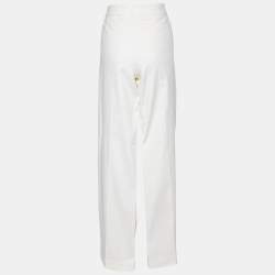 Pre Owned Gucci Cream Cotton High Waisted Wide Leg Trousers L