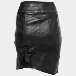 Pre Owned Gucci Black Leather Midi Skirt M