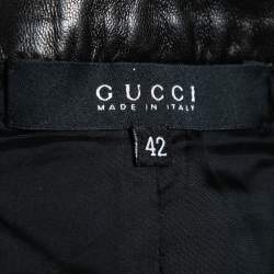Pre Owned Gucci Black Leather Midi Skirt M