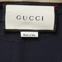 Pre Owned Gucci Navy Blue Wool Crepe Ruffled Belted Dress S