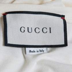 Gucci Cream Sequined Logo Cotton Crew Neck T-Shirt M