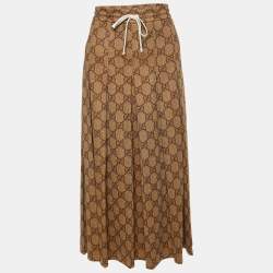 Gucci Brown Monogram Printed Jersey Knit Pleated Midi Skirt M