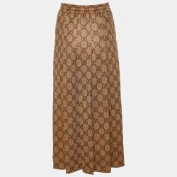 Gucci Brown Monogram Printed Jersey Knit Pleated Midi Skirt M