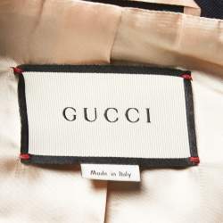 Pre Owned Gucci Navy Blue Floral Jacquard Cotton Single-Breasted Blazer M