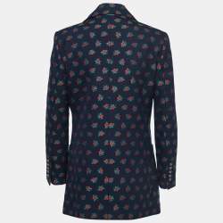 Pre Owned Gucci Navy Blue Floral Jacquard Cotton Single-Breasted Blazer M