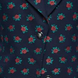 Pre Owned Gucci Navy Blue Floral Jacquard Cotton Single-Breasted Blazer M