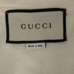 Pre Owned Gucci Cream Printed Cotton Crew Neck Half Sleeve T-Shirt M