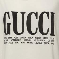 Pre Owned Gucci Cream Printed Cotton Crew Neck Half Sleeve T-Shirt M