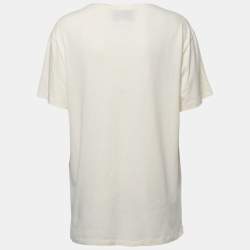 Pre Owned Gucci Cream Printed Cotton Crew Neck Half Sleeve T-Shirt M