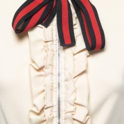 مملوكة مسبقًا Gucci Cream Technical Jersey Web Trim Detail Ruffled Midi Dress M