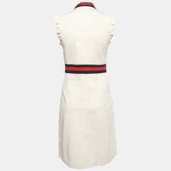 مملوكة مسبقًا Gucci Cream Technical Jersey Web Trim Detail Ruffled Midi Dress M