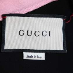 Gucci Black Technical Jersey Bow Embellished Crystal Button Midi Dress XS