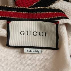 Gucci Cream Wool Metallic Stripe Trimmed Buttoned Cardigan S