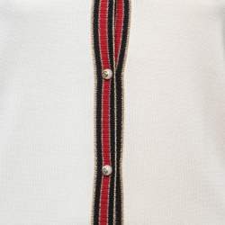 Gucci Cream Wool Metallic Stripe Trimmed Buttoned Cardigan S