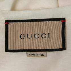 Pre Owned Gucci Off-White Interlocking G Heart Printed Cotton Oversized T-Shirt XS