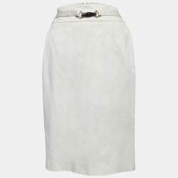 Gucci White Cotton Bamboo Buckle Detail Pencil Skirt S