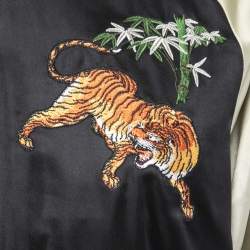 Gucci Black Tiger Embroidered Satin Reversible Bomber Jacket L