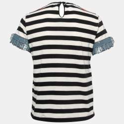 Pre Owned Gucci Multicolor Striped Cotton Sequin Detailed Half Sleeve T-Shirt S