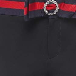 Pre Owned Gucci Black Knit Web Stripe Bow Detail Trousers S