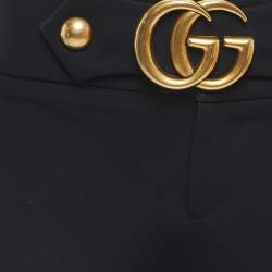 Gucci Black Crepe GG Logo Plaque Kick-Flare Legged Trousers S