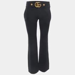 Gucci Black Crepe GG Logo Plaque Kick-Flare Legged Trousers S